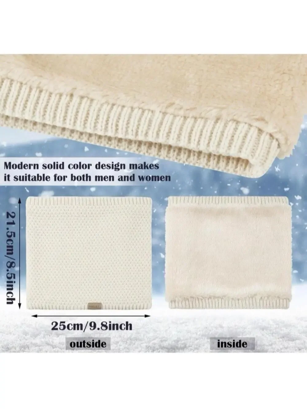 Grey Fleece Neck Warmer Scarf One Size Thick Winter Thermal Men Women Unisex NEW